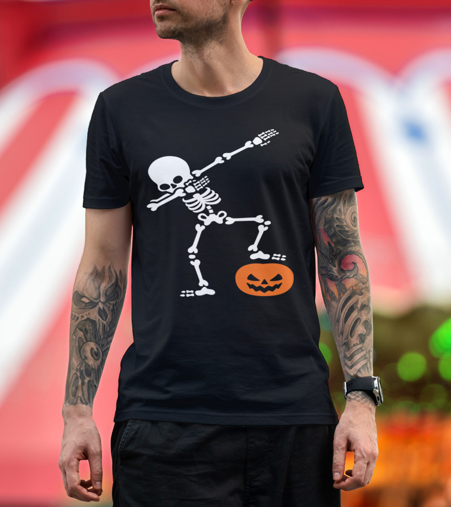 Dabbing Skeleton Dab on It Pumpkin Head Halloween T-Shirt