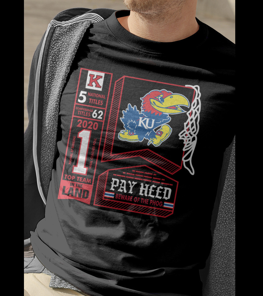 5 National Titles KU Jayhawks 62 Conference Titles Top Team In The Land Pay Heed Beware Of The Phog T-Shirt