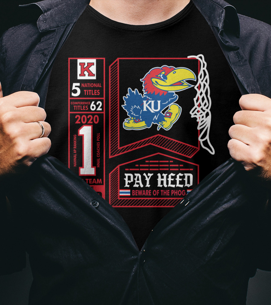 5 National Titles KU Jayhawks 62 Conference Titles Top Team In The Land Pay Heed Beware Of The Phog T-Shirt