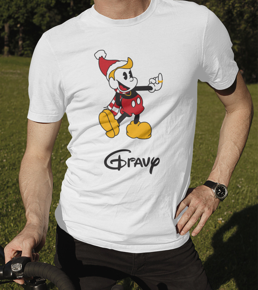 Gravy Christmas Cartoon Character With Santa Hat And Scarf T-Shirt