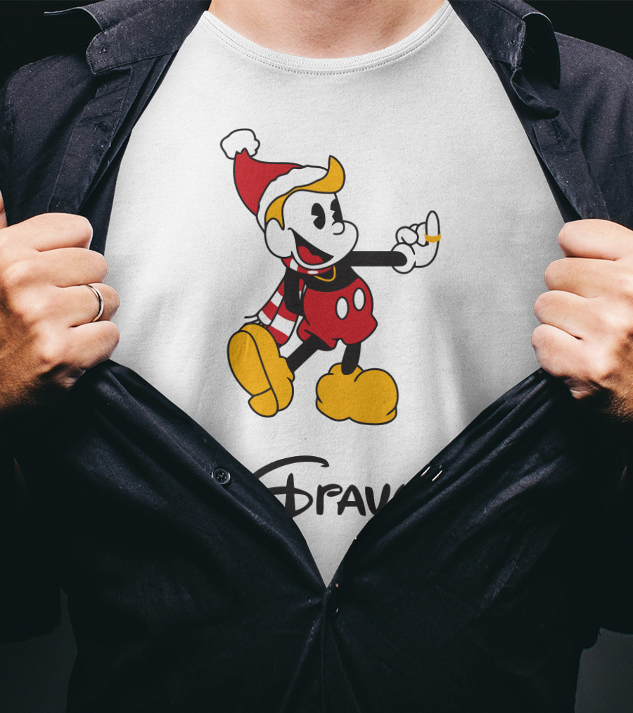 Gravy Christmas Cartoon Character With Santa Hat And Scarf T-Shirt