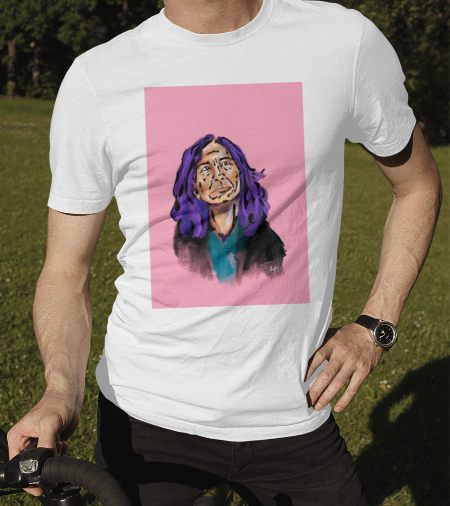 Emergency Fundraising Purple Haired Person On Pink Background T-Shirt
