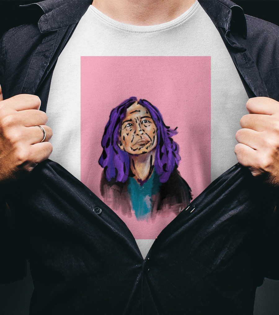 Emergency Fundraising Purple Haired Person On Pink Background T-Shirt