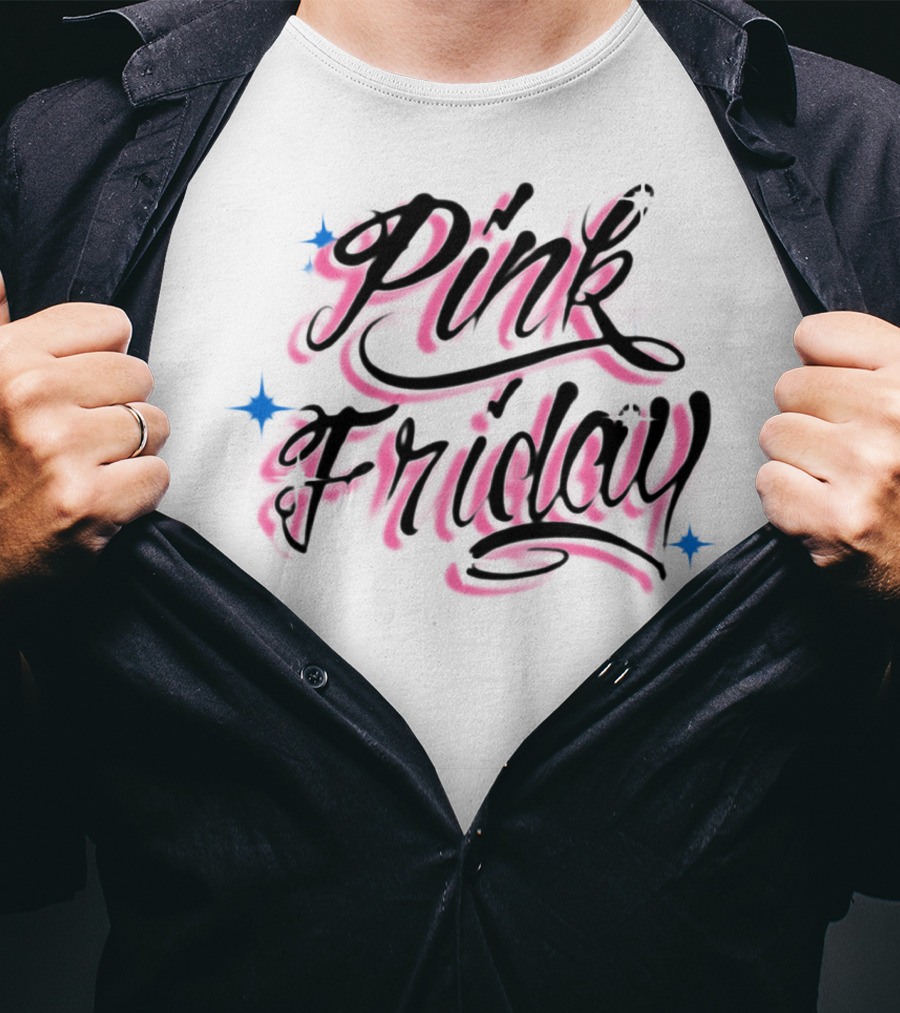 Pink Friday Retro Script With Star Accents T-Shirt