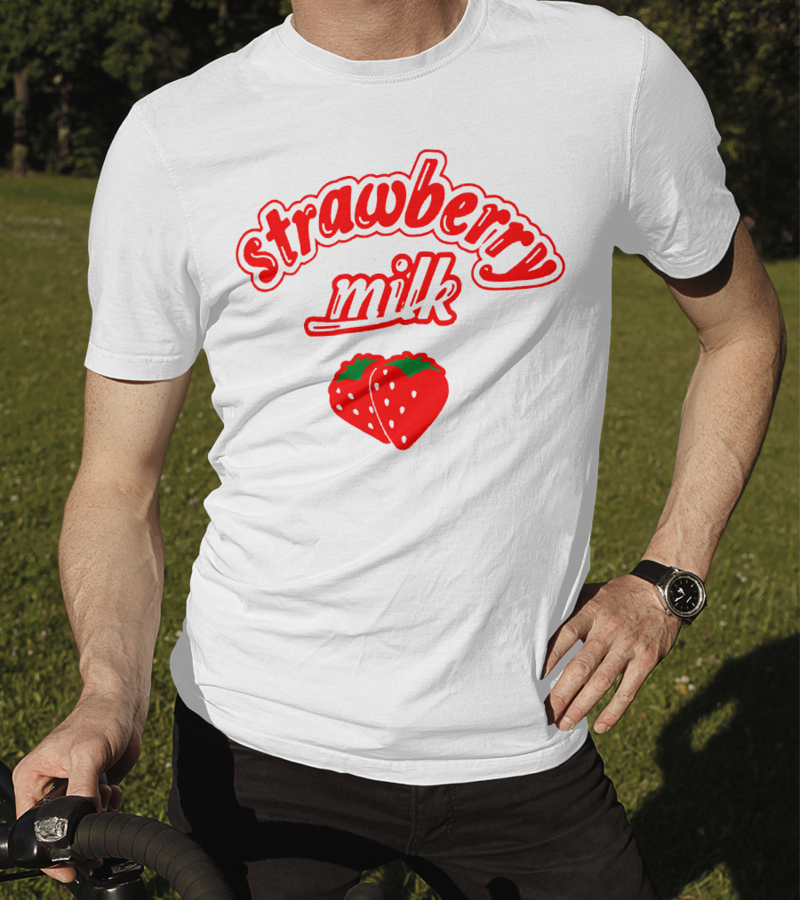Strawberry Milk Red Text With Strawberries T-Shirt
