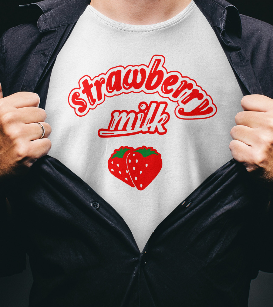 Strawberry Milk Red Text With Strawberries T-Shirt
