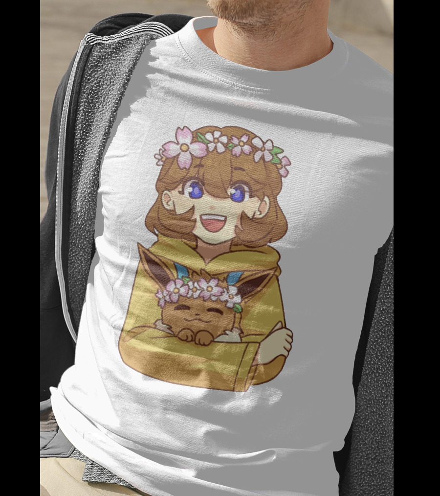 Ash With Flower Crown And Eevee Hugging T-Shirt