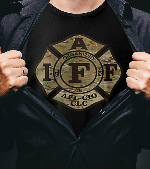IAFF AFL-CIO CLC Multicam OCP Military Veteran Organized Feb 28 1918 T-Shirt