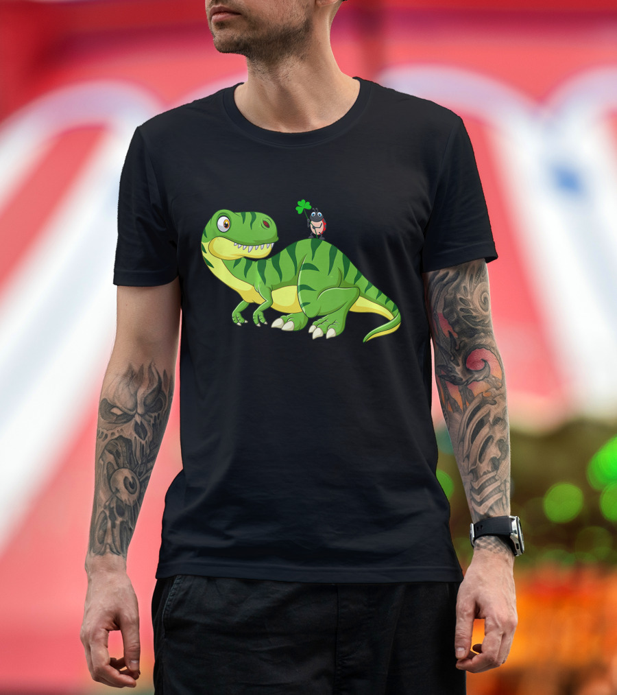 T Rex Dinosaur with Ladybird Holding Clover Leaf T-Shirt