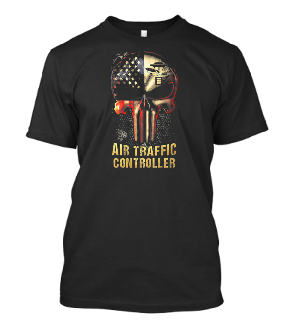 Air Traffic Controller American Flag Skull T-Shirt