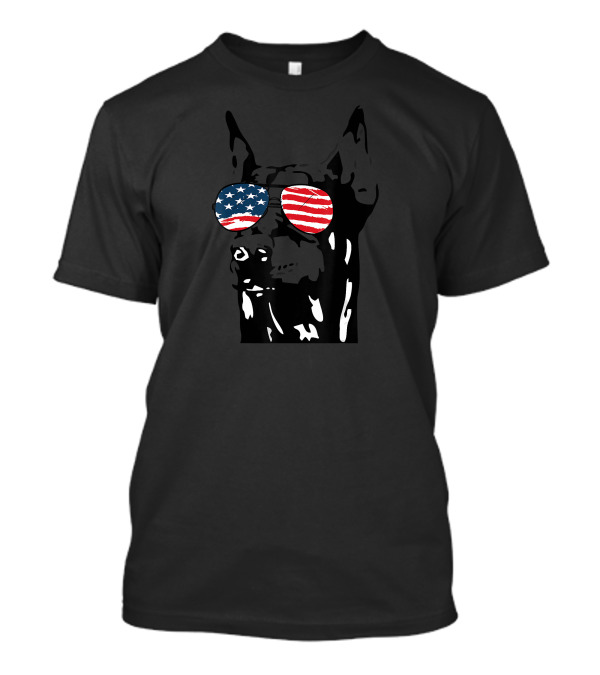 Doberman Pinscher With American Flag Sunglasses 4th Of July T-Shirt
