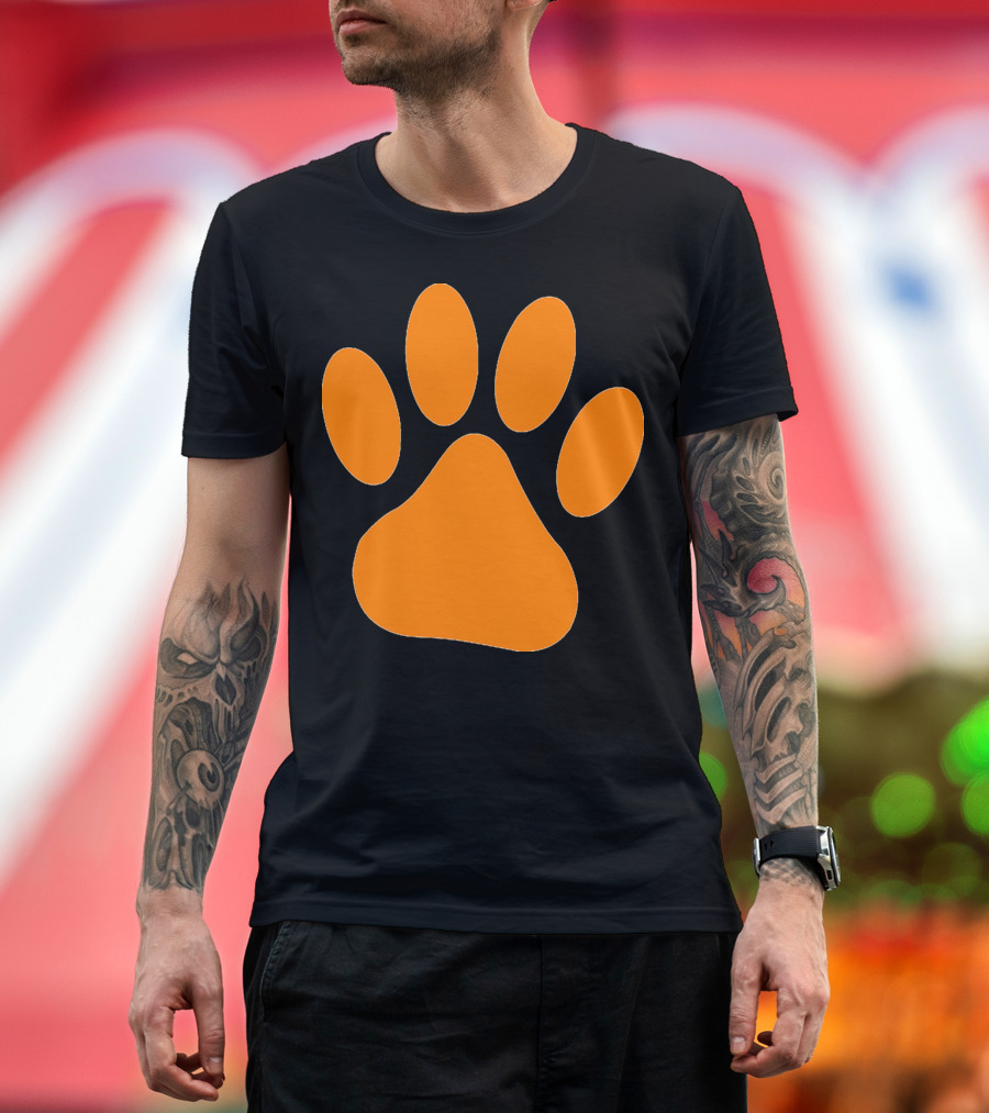 Orange Dog Paw Print T-Shirt