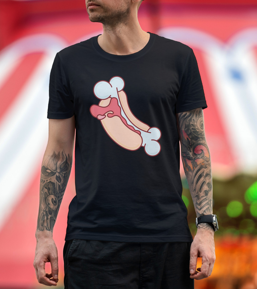 Boned Dog Hotdog Illustration with Bone Elements T-Shirt