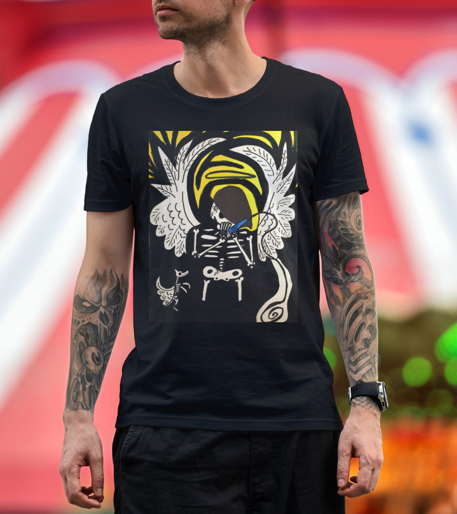 Tony Johnson and His Dog Ace Surreal Skeleton with Angel Wings and Halo T-Shirt