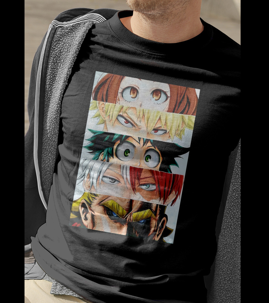 Academia My Hero Characters Staring Eyes Todoroki Midoriya All Might T-Shirt
