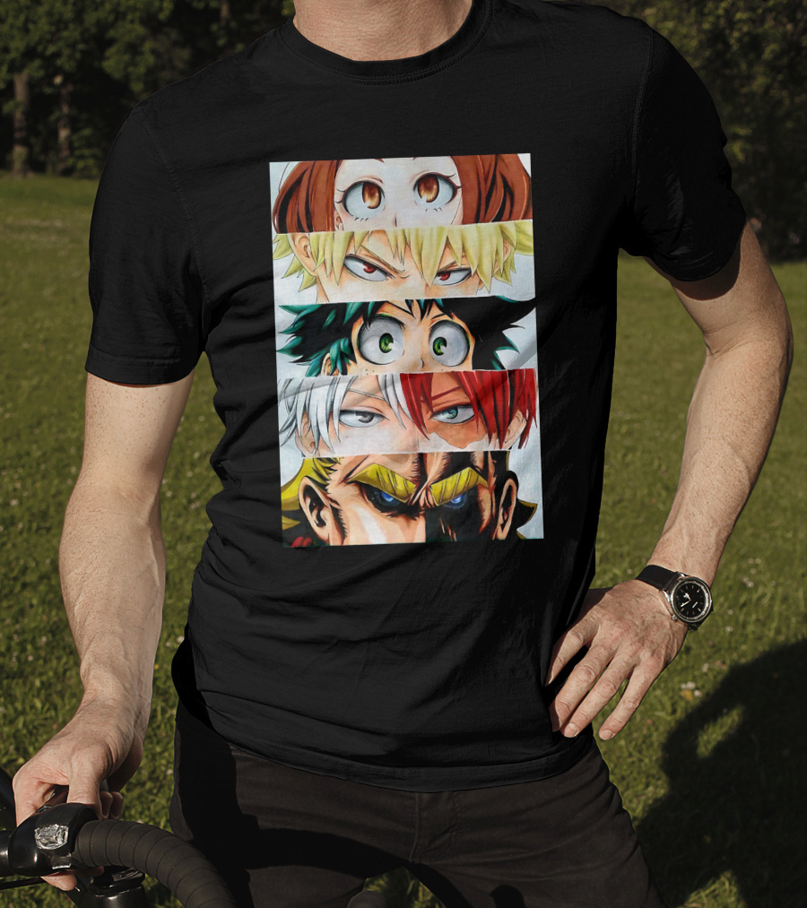Academia My Hero Characters Staring Eyes Todoroki Midoriya All Might T-Shirt