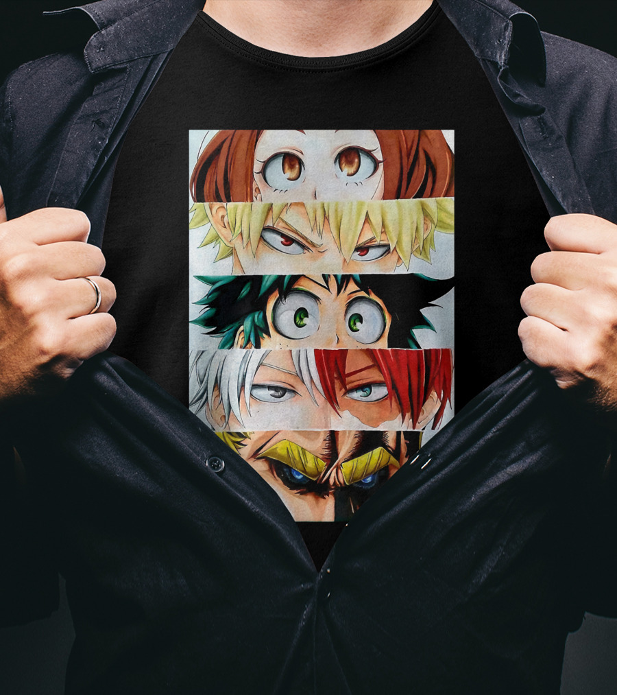 Academia My Hero Characters Staring Eyes Todoroki Midoriya All Might T-Shirt