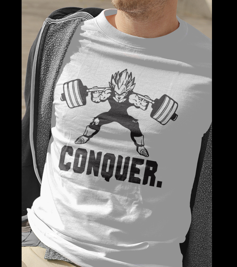 CONQUER Vegeta Squat Training Powerlifting Dragon Ball Fitness Motivation T-Shirt