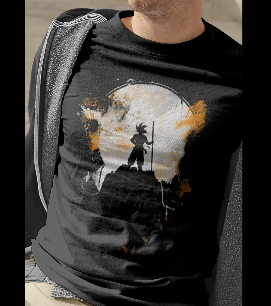 Grunge Moon Hero Dragon Warrior Silhouette Lunar Burst T-Shirt