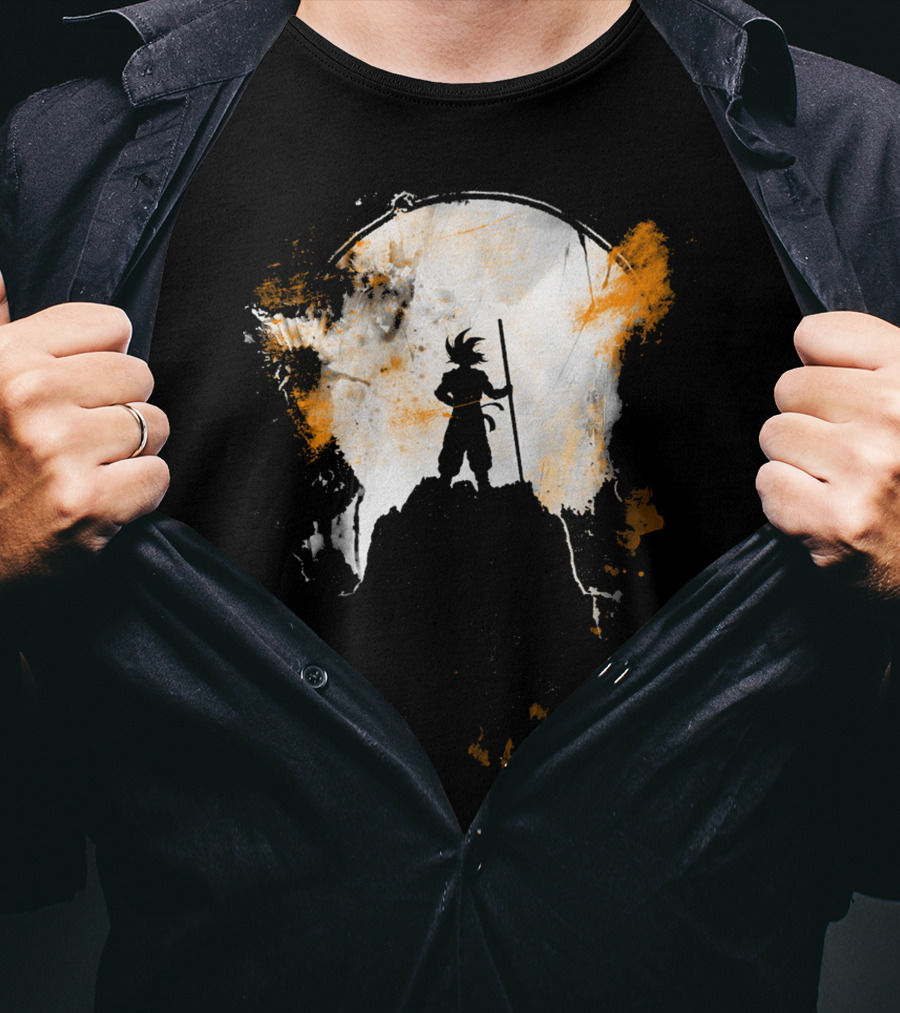 Grunge Moon Hero Dragon Warrior Silhouette Lunar Burst T-Shirt