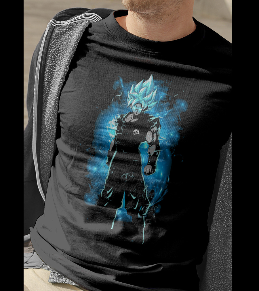 Legendary Blue Aura Warrior With Electric Hair And Black Suit T-Shirt