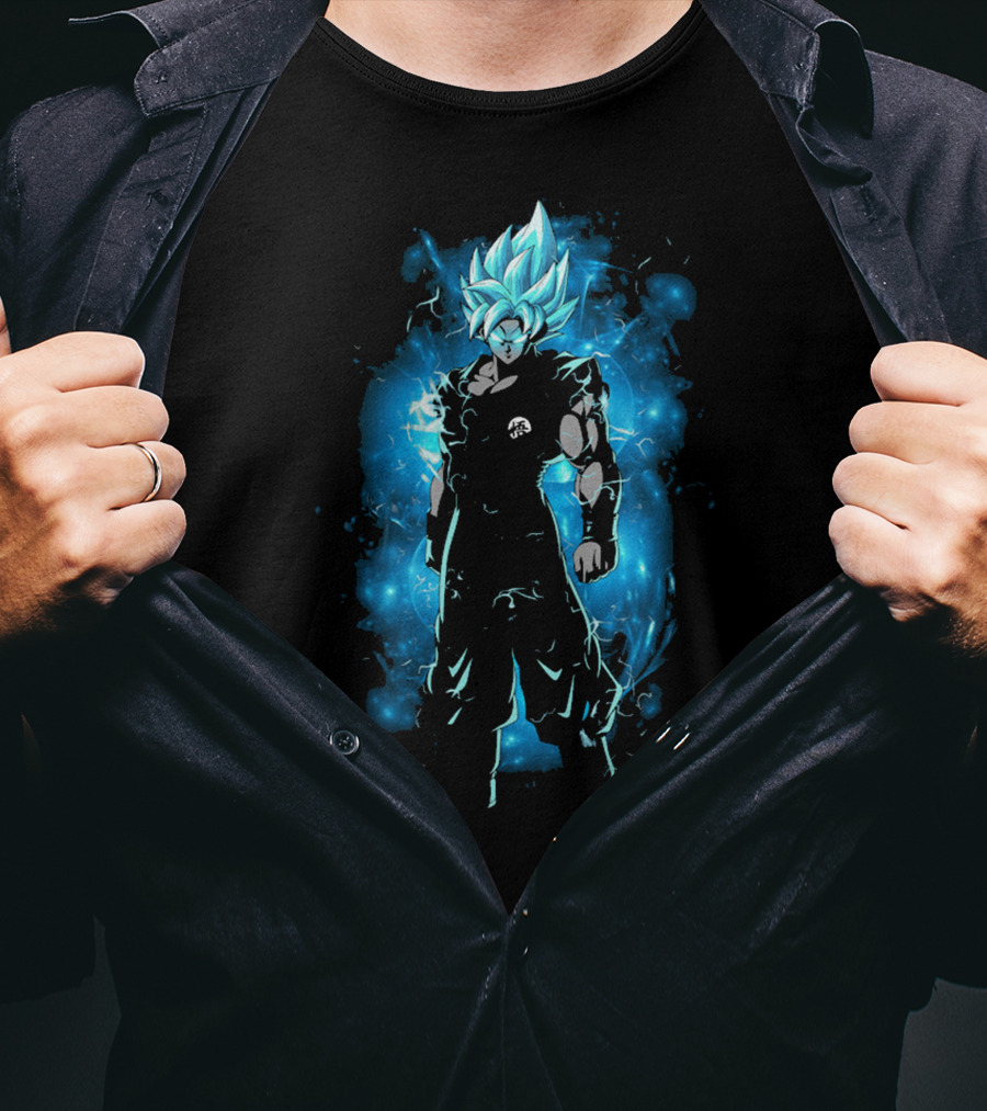 Legendary Blue Aura Warrior With Electric Hair And Black Suit T-Shirt