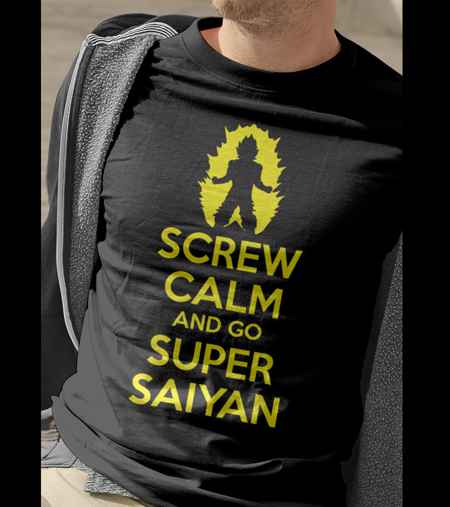 Screw Calm And Go Super Saiyan Silhouette Yellow Aura T-Shirt