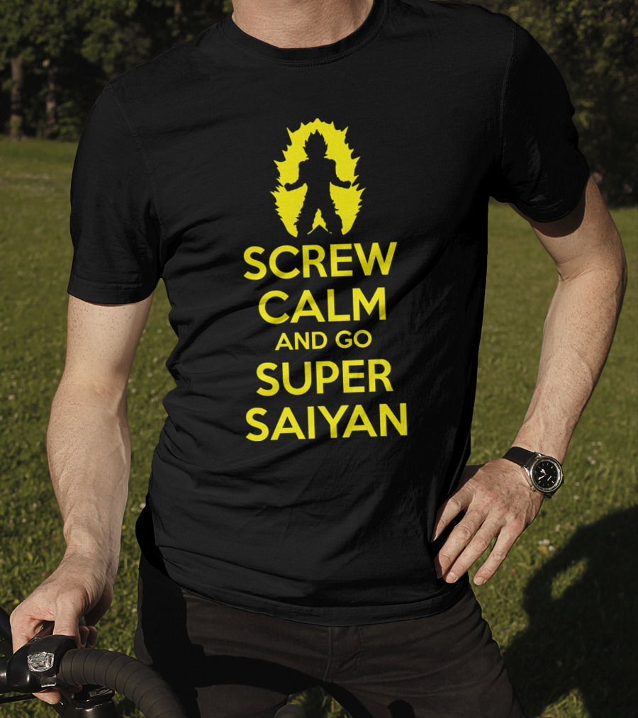 Screw Calm And Go Super Saiyan Silhouette Yellow Aura T-Shirt