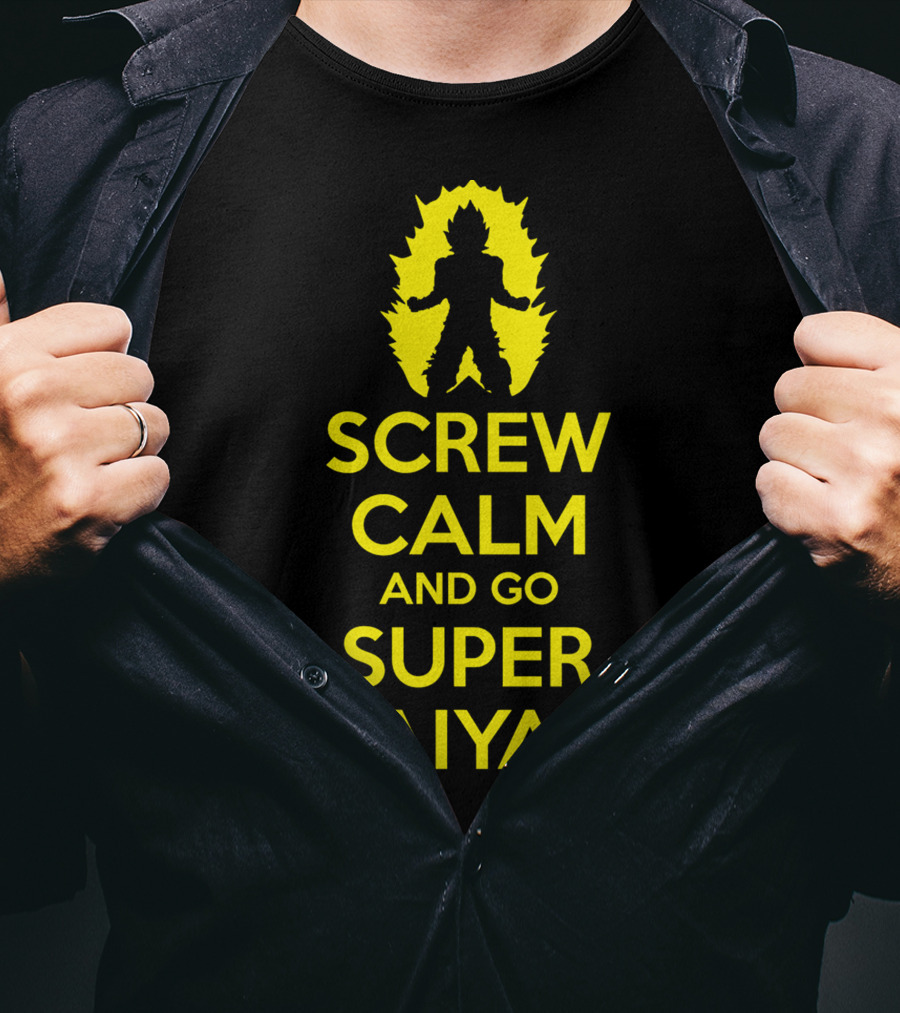 Screw Calm And Go Super Saiyan Silhouette Yellow Aura T-Shirt