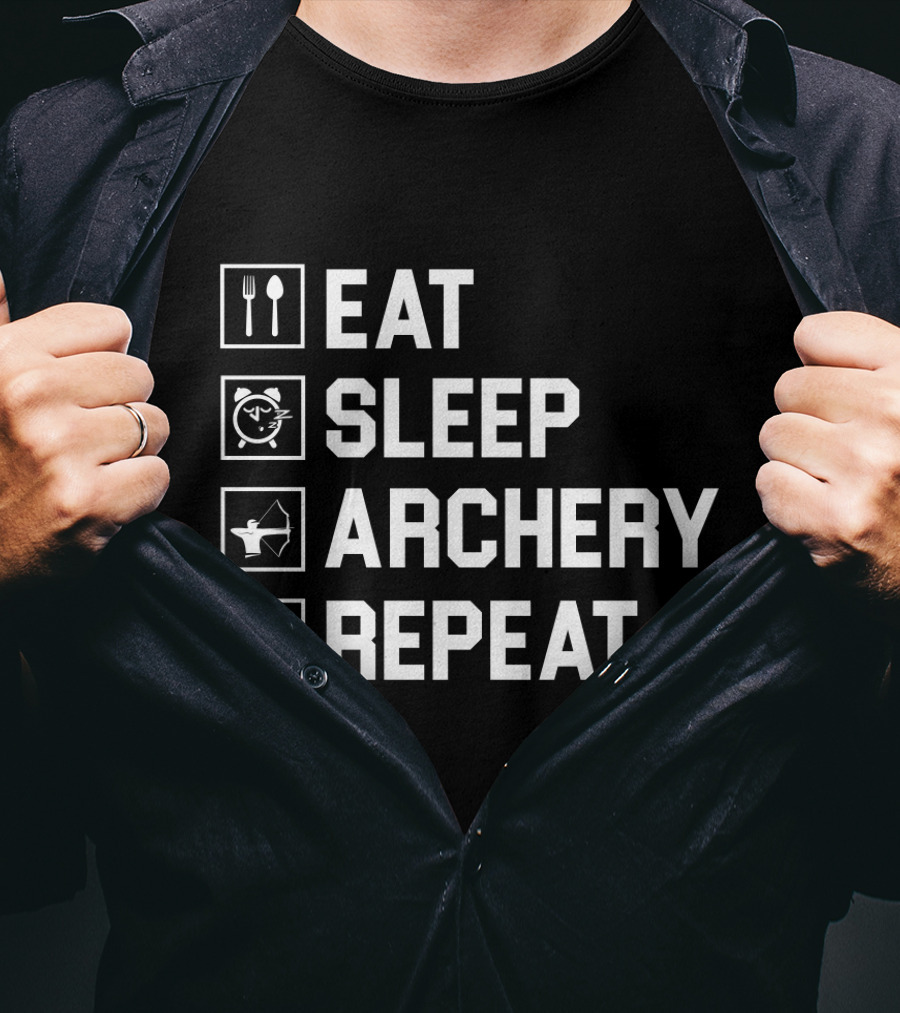 Eat Sleep Archery Repeat Iconic Routine Symbols T-Shirt