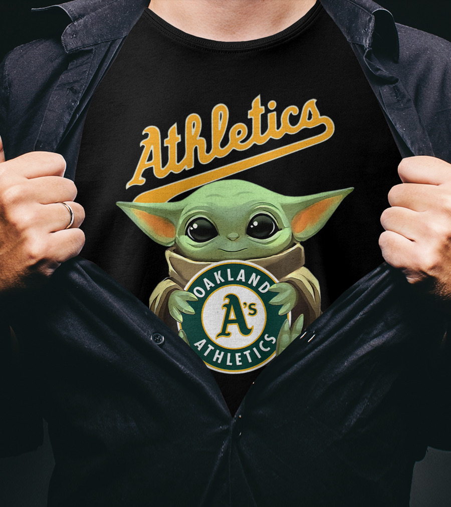 Oakland Athletics Baby Yoda Hugging A's Baseball T-Shirt