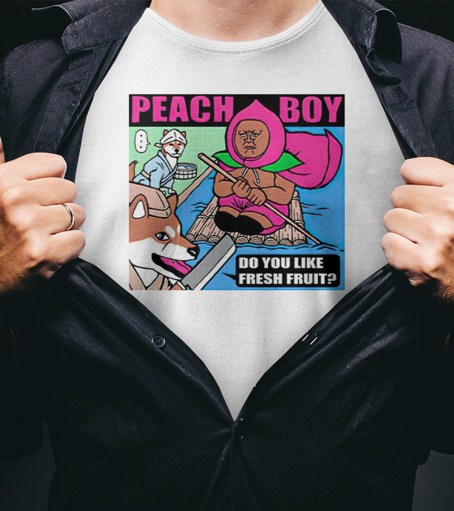 Peach Boy Do You Like Fresh Fruit Toru Owashi Manga-Style Adventure Rafting With Dog And Monkey T-Shirt
