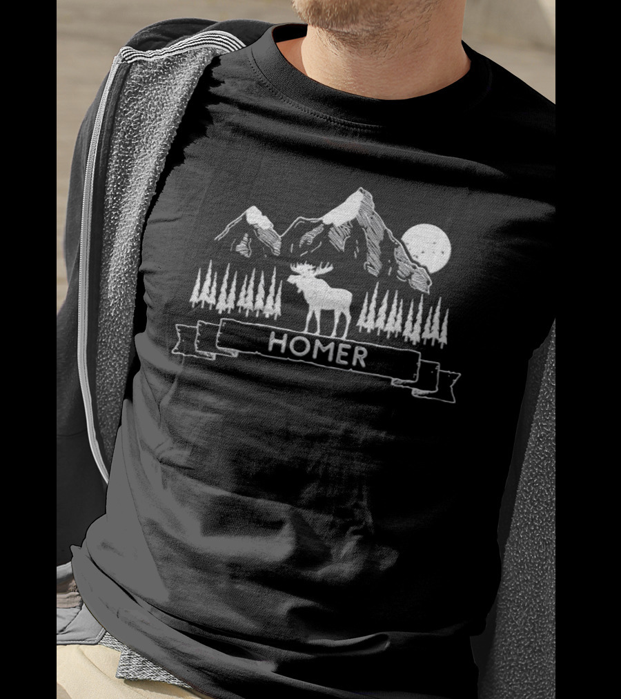 Homer Alaska Cool Homer Moose Mountain Scene T-Shirt