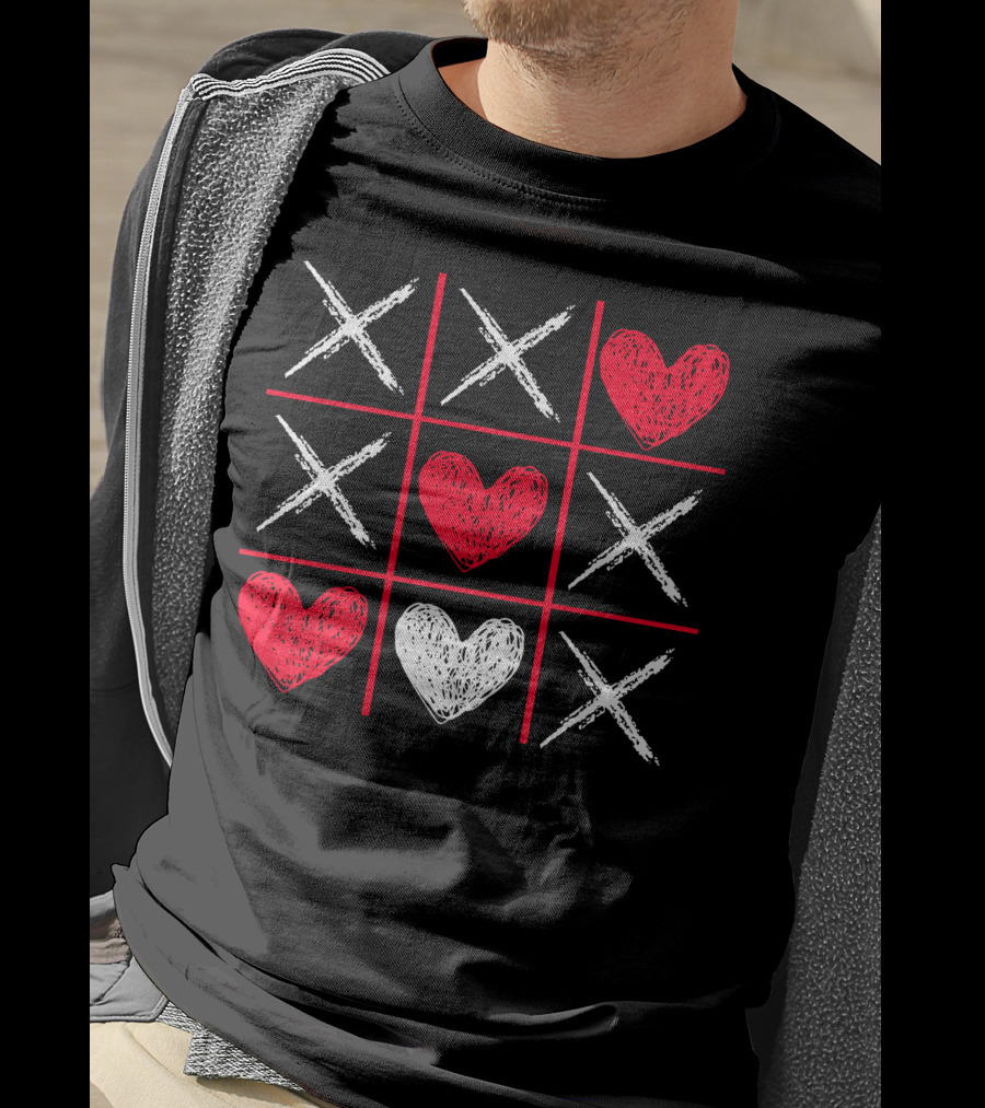 Valentines Day Tic-Tac-Toe XO XO Heart Pattern Funny Valentine Gifts T-Shirt