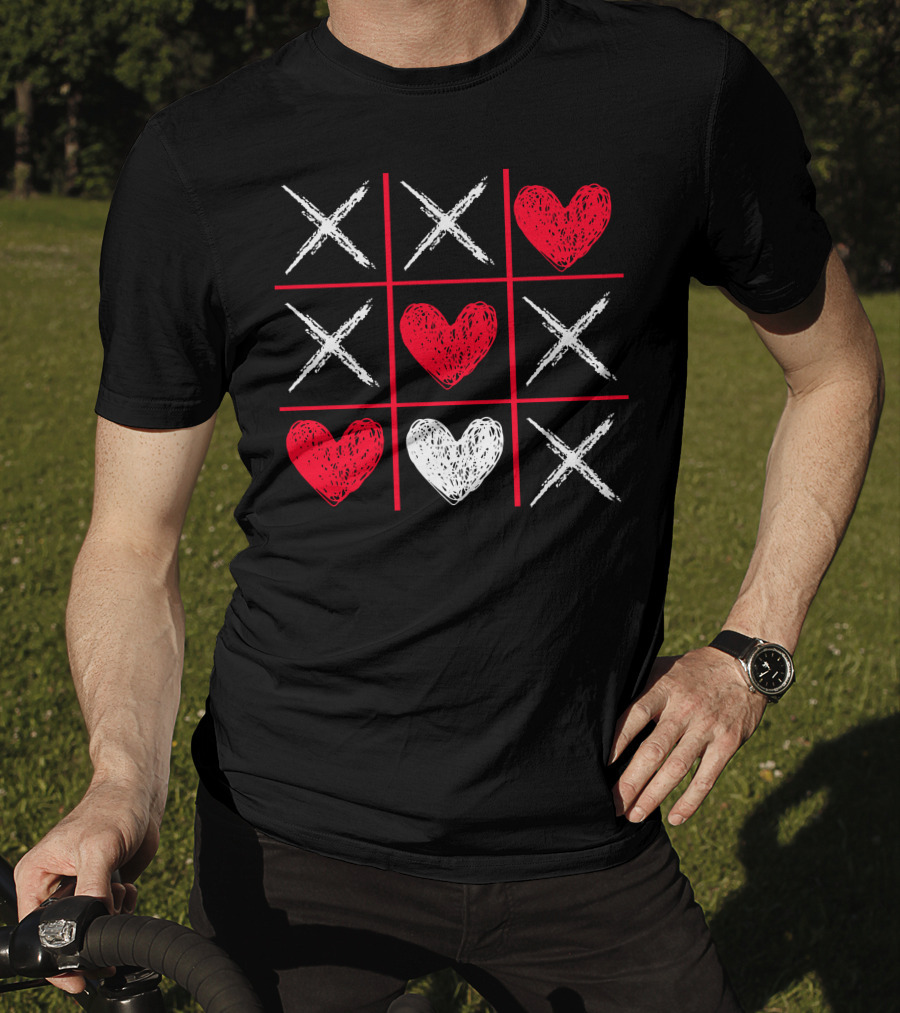 Valentines Day Tic-Tac-Toe XO XO Heart Pattern Funny Valentine Gifts T-Shirt