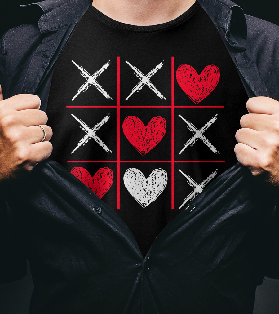 Valentines Day Tic-Tac-Toe XO XO Heart Pattern Funny Valentine Gifts T-Shirt