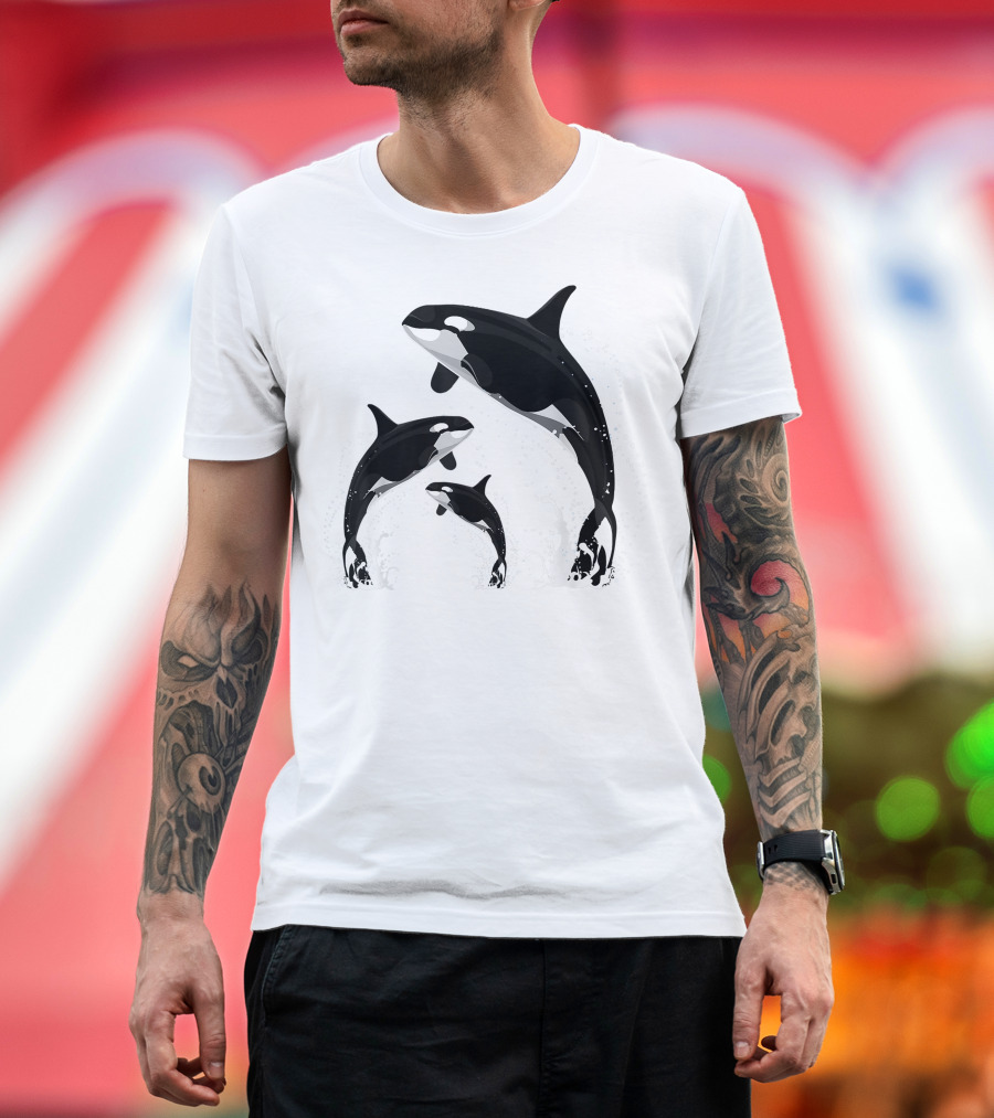 Jumping Orca Killer Whales Splashing Water Embrace T-Shirt