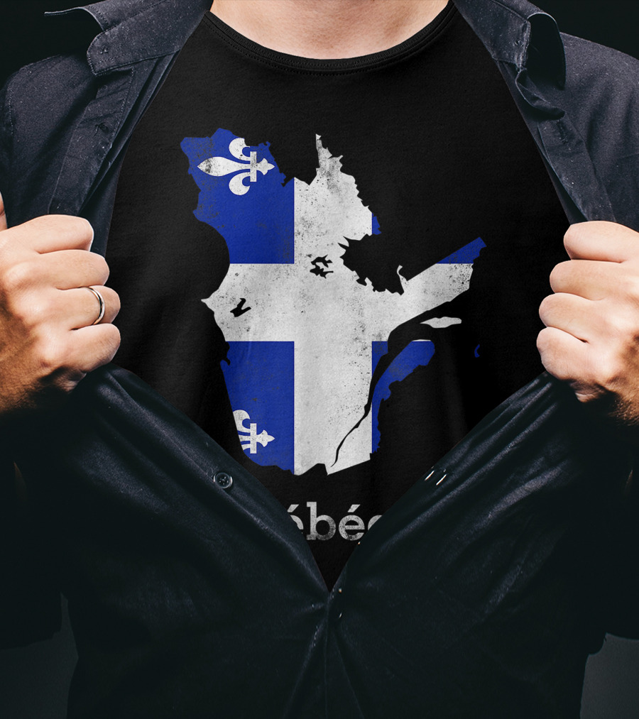 Québecois Province Map Fleur-de-Lis Montreal Quebec Flag T-Shirt