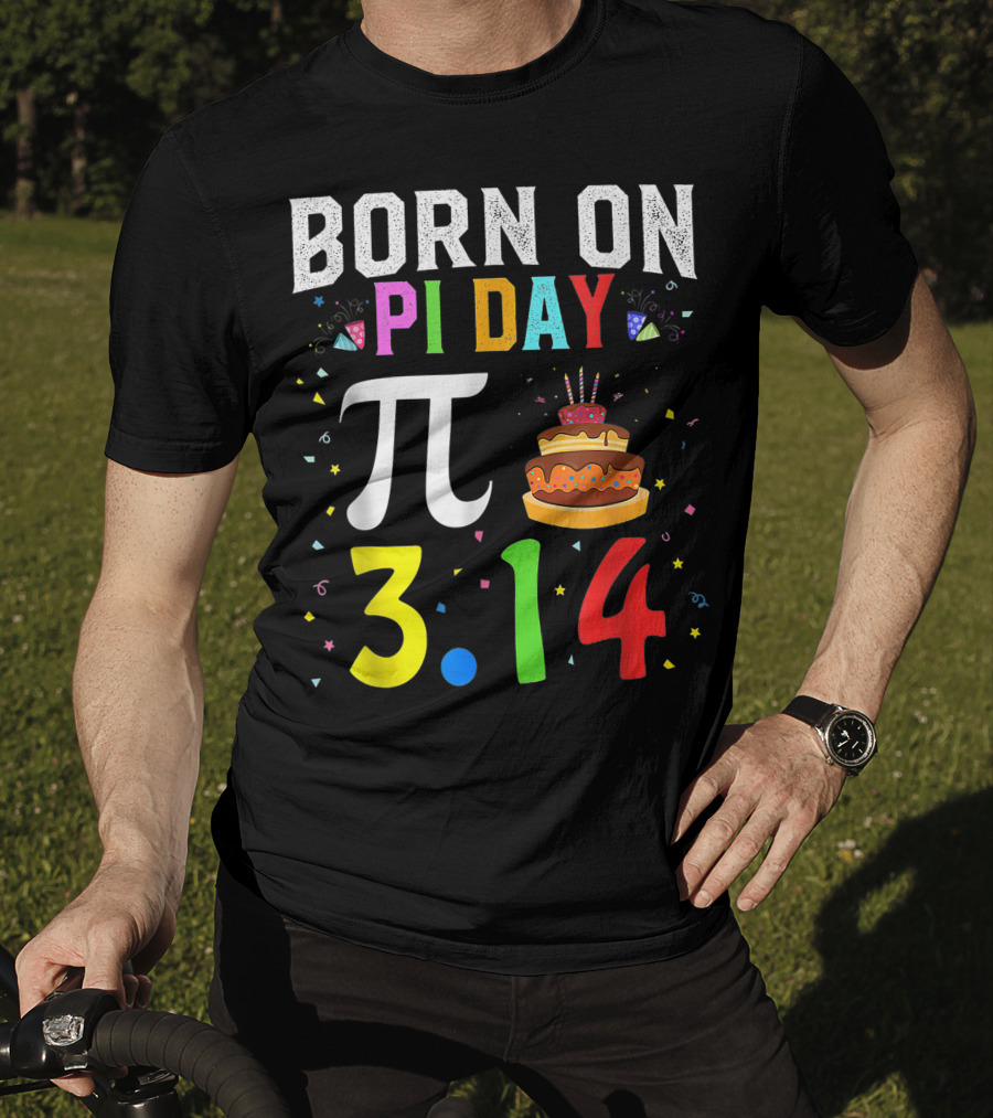 Born On Pi Day 3.14 March Birthday Celebration With Cake And Confetti T-Shirt