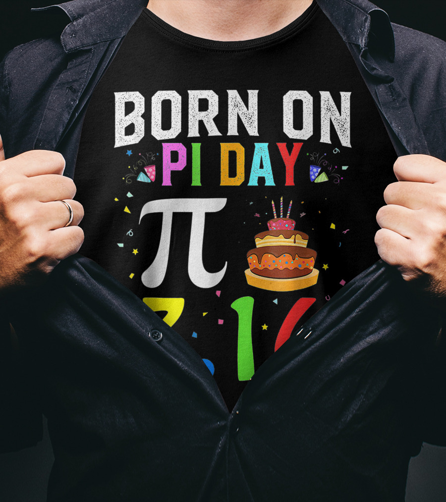 Born On Pi Day 3.14 March Birthday Celebration With Cake And Confetti T-Shirt