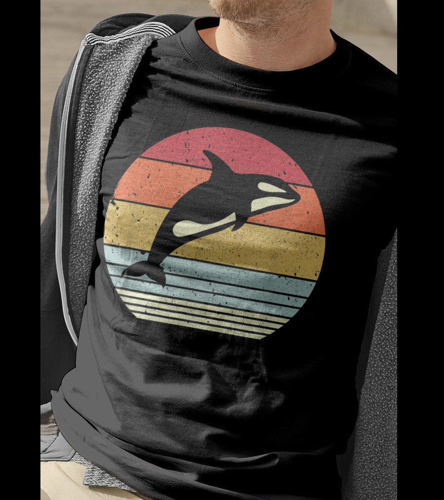 Orca Retro Sunset Style Ocean Stripes T-Shirt