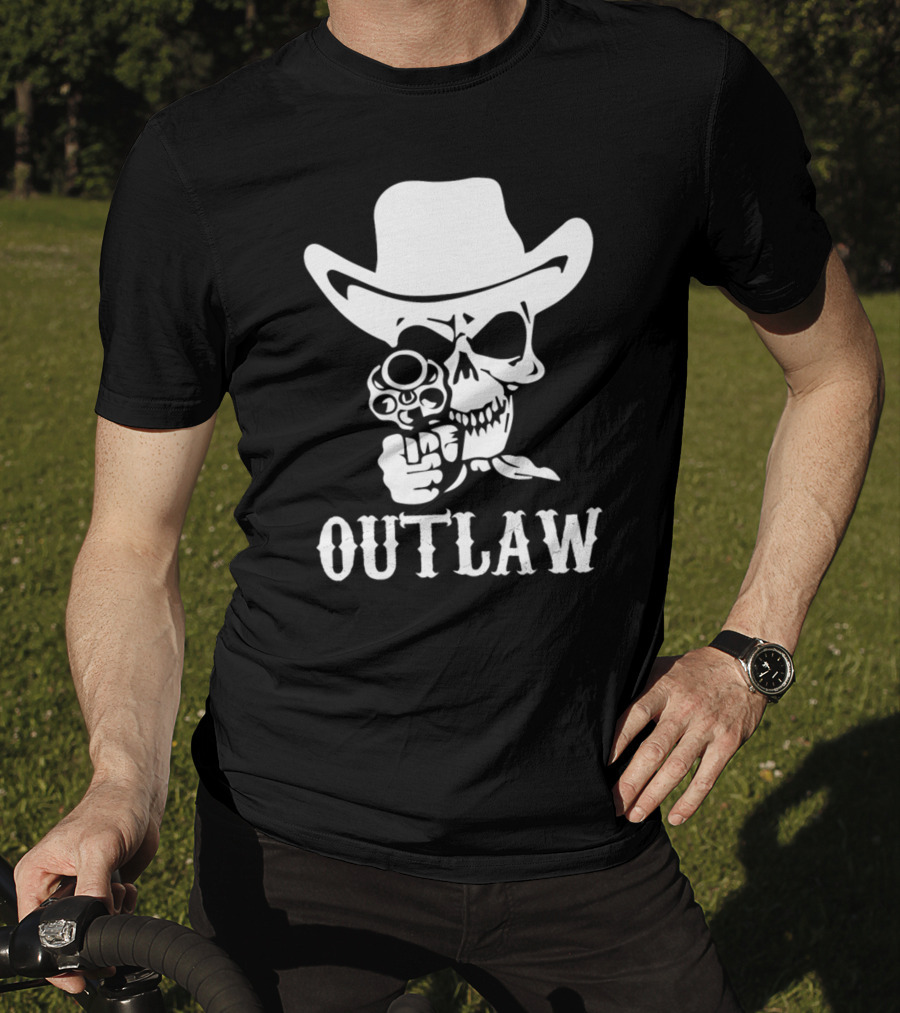 19 Outlaw Cowboy Motorbike 0997 Vintage Wild West Adventure Rider T-Shirt