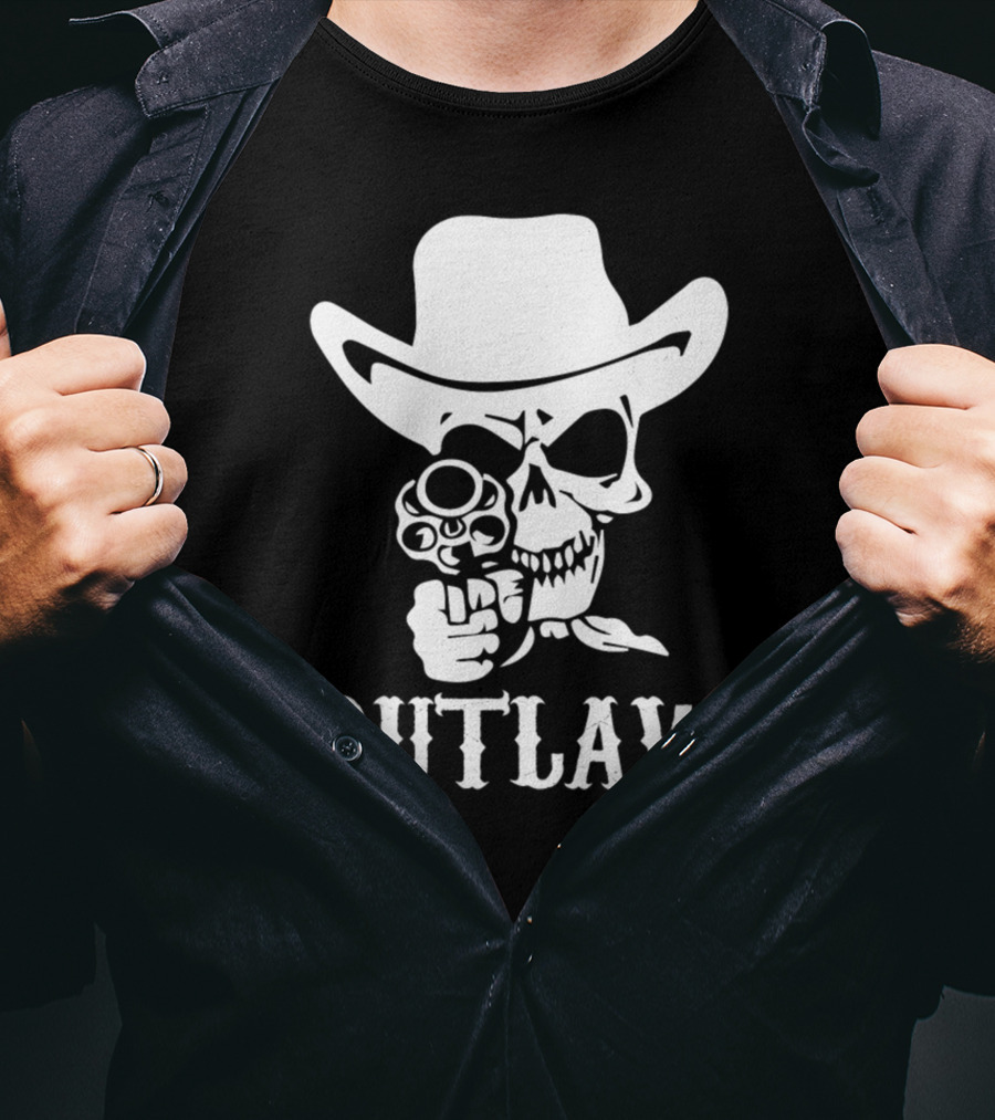 19 Outlaw Cowboy Motorbike 0997 Vintage Wild West Adventure Rider T-Shirt