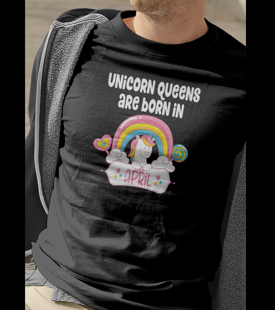 April Unicorn With Rainbow And Heart Elements T-Shirt