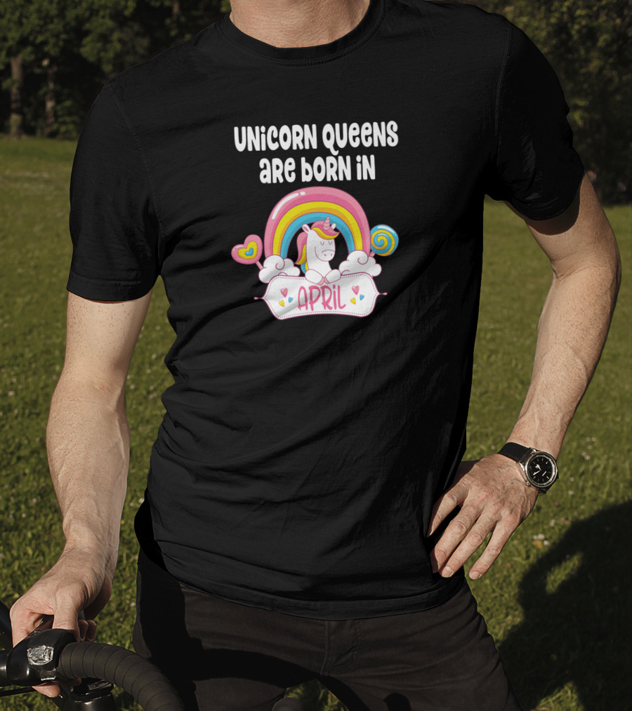 April Unicorn With Rainbow And Heart Elements T-Shirt