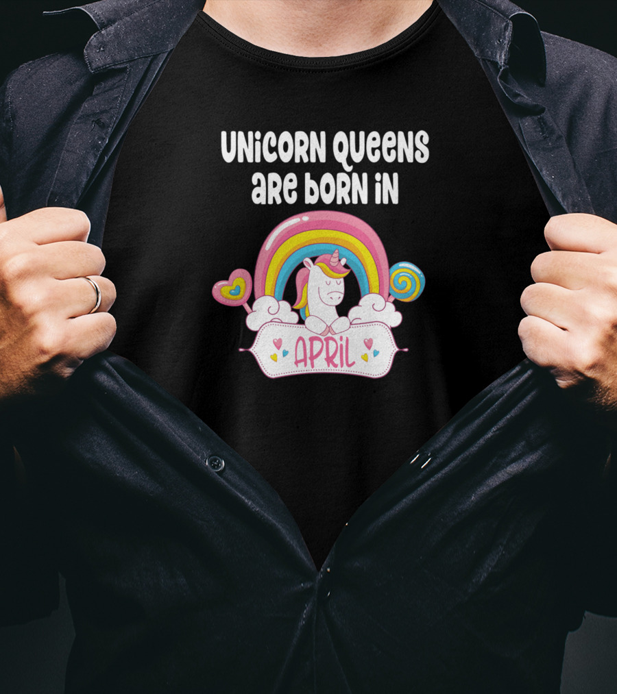April Unicorn With Rainbow And Heart Elements T-Shirt