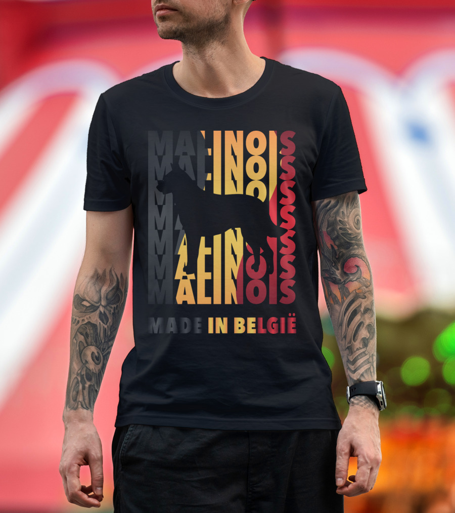 Malinois Made in België Dog Silhouette with Belgian Flag Colors T-Shirt