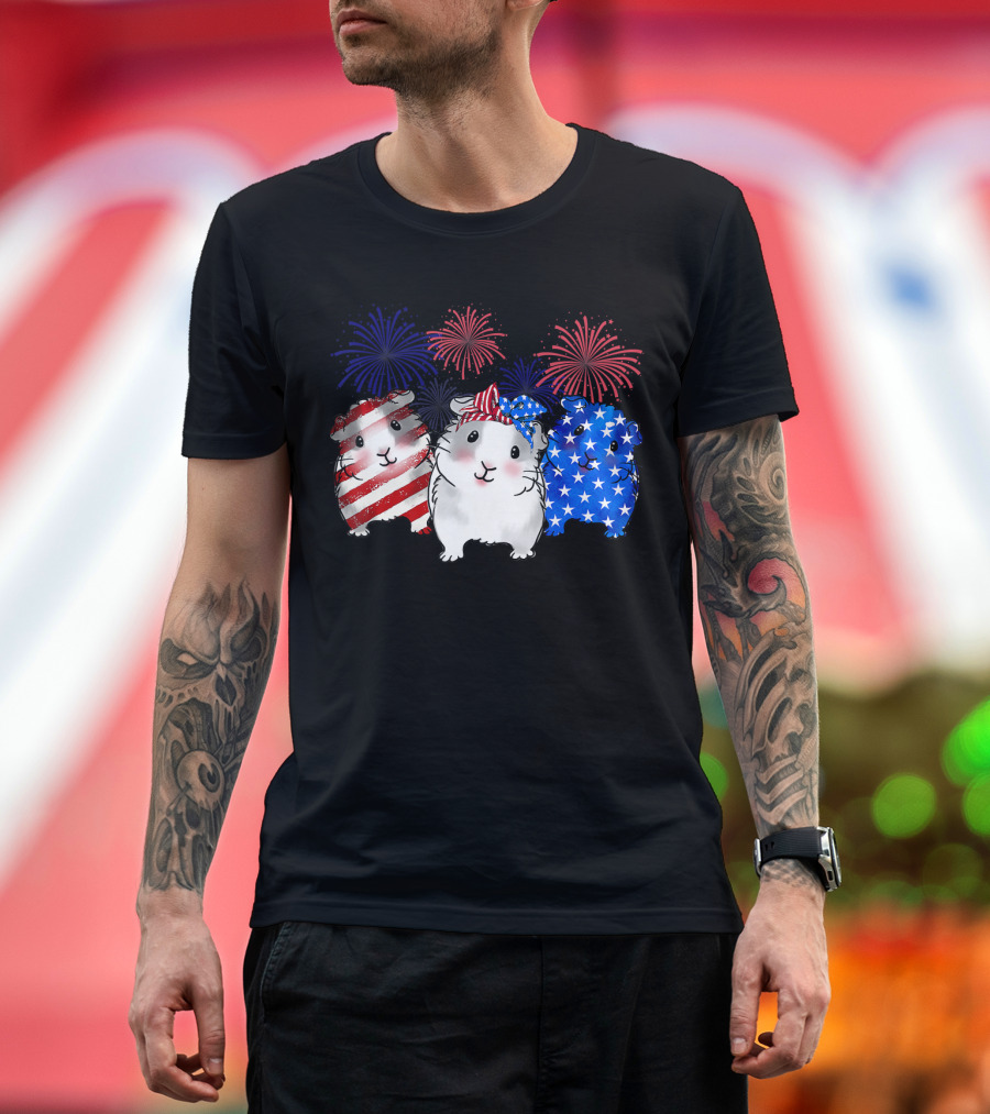 4th of July American Guinea Pigs with Fireworks T-Shirt