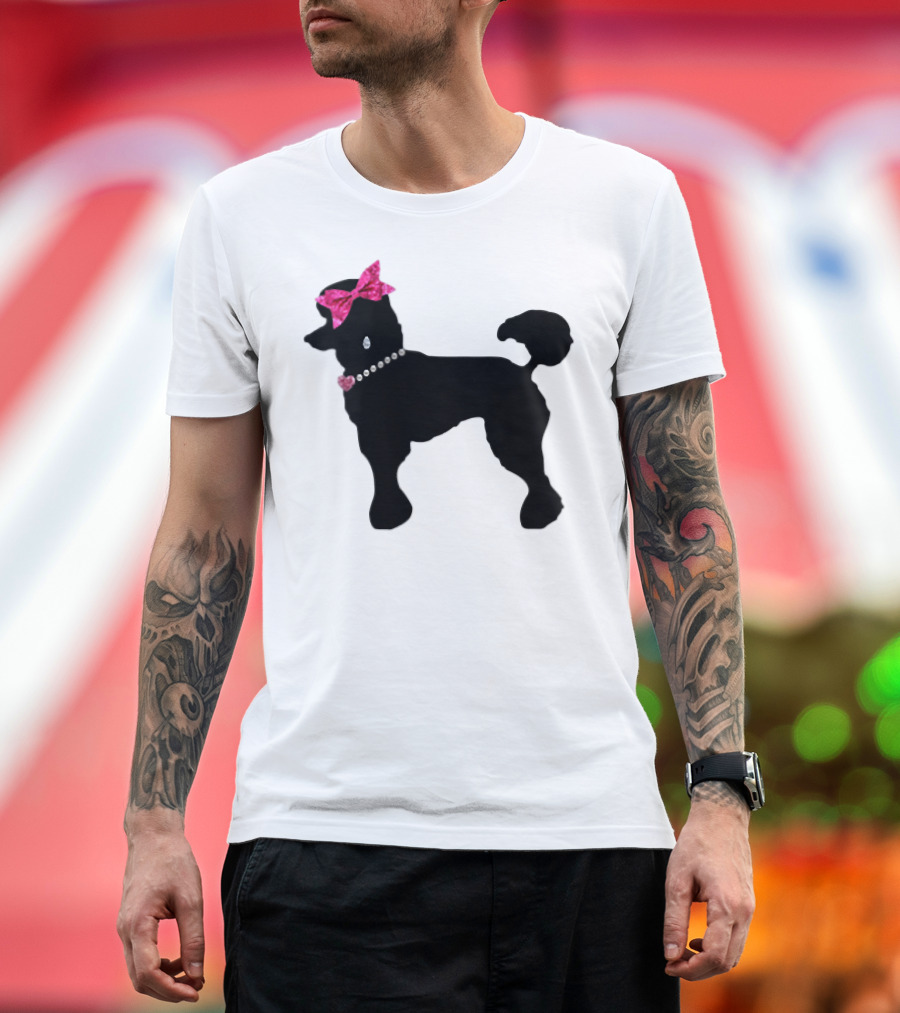 50's Posh Poodle Pearl Necklace Pink Bow T-Shirt