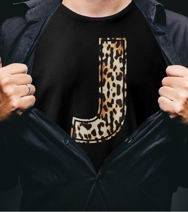 Awesome Leopard Print Letter J Initial Name T-Shirt